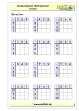 Rechentabellen Kleines Einmaleins - ©2018, www.mathiki.de